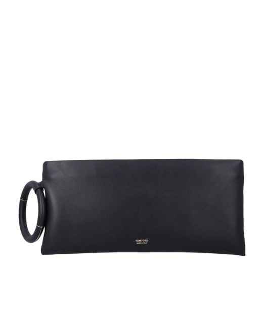 Tom Ford Black Logo Printed Zipped Clutch Bag