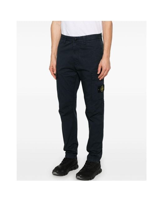 Stone Island Blue Compass Patch Cargo Trousers for men