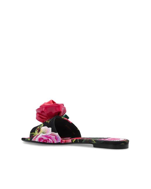 Dolce & Gabbana White Floral Detailed Slip-On Slides