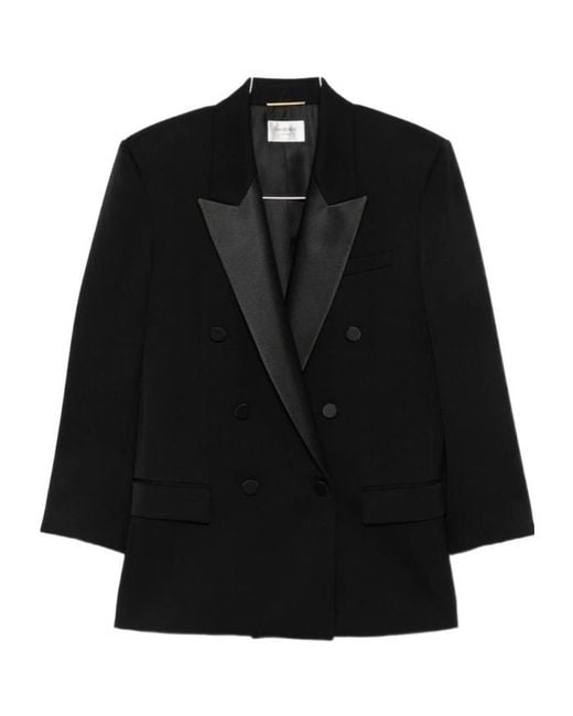 Saint Laurent Black Double-Breast Long-Sleeved Jacket
