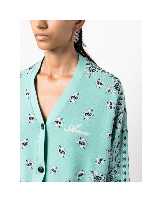 Amiri Blue Logo Embroidered V-Neck Cropped Cardigan