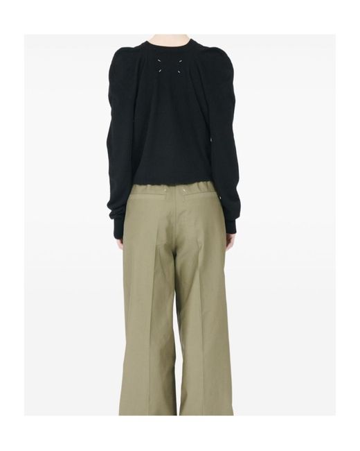Maison Margiela Black Puff-Shoulder Wool Sweater