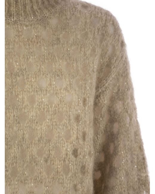 Brunello Cucinelli Natural Dazzling Net Turtleneck Jumper
