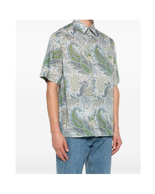 Etro Green Paisley Printed Short Sleeved Shirt for men