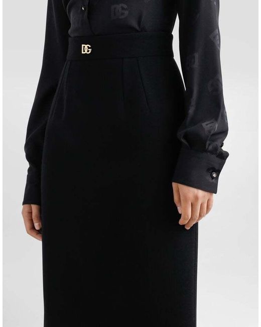 Dolce & Gabbana Black Dg Logo Plaque Midi Pencil Skirt
