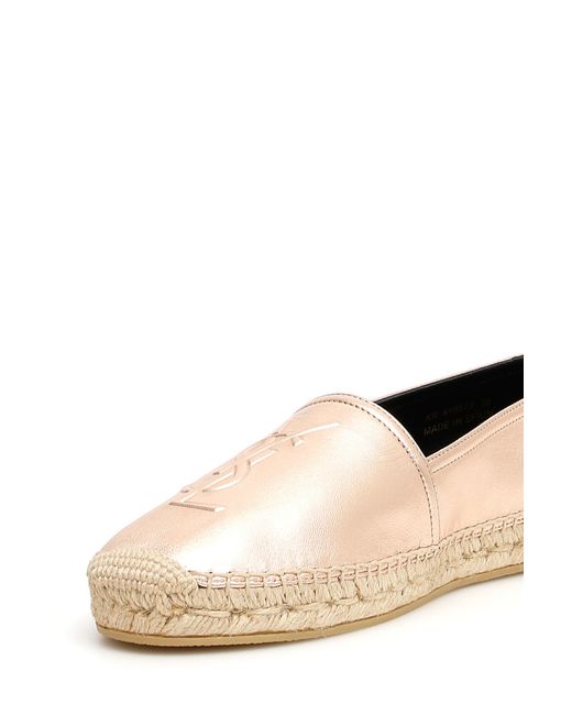 Saint Laurent Natural Metallic Logo Genuine Leather Straw Shoes