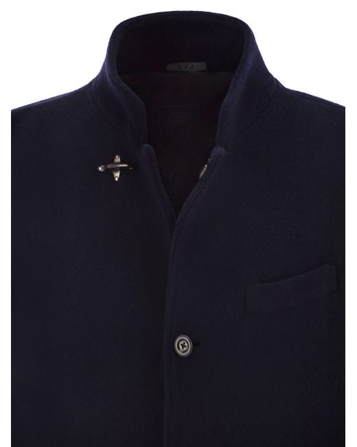 Fay Blue Stand-Collar Wool Coat for men