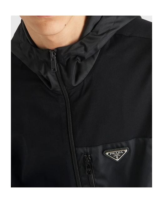 Prada Blue Logo Plaque Zip-Up Hoodie for men