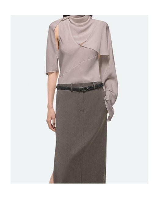 Helmut Lang Purple Scarf V-Neck Blouse