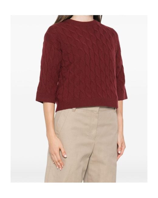 Marella Red Crew-Neck Cable-Knit Sweater