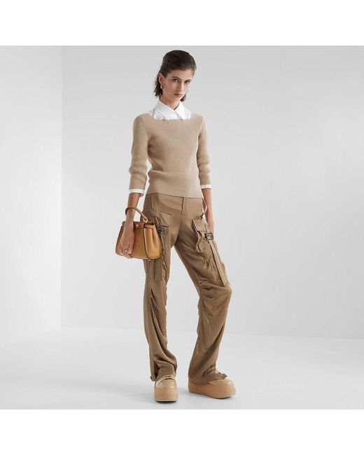 Fendi Natural Square Neck Ribbed Top