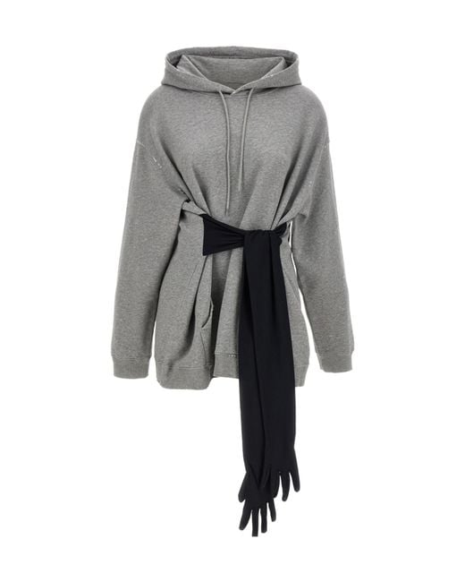 MM6 by Maison Margiela Gray Tie Detailed Hooded Mini Dress