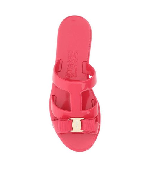 Ferragamo Red Logo Flat Slippers