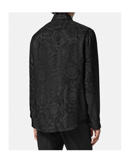 Versace Black Jacquard Silk-Blend Regular Shirt for men