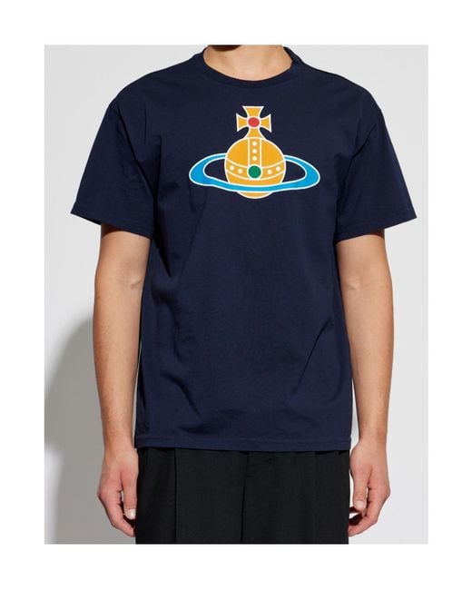 Vivienne Westwood Blue Logo Print Crewneck T-Shirt for men