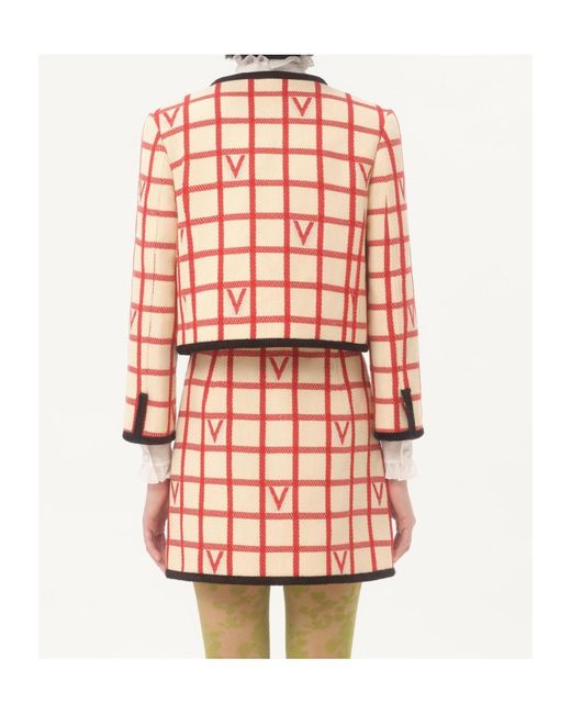 Valentino Red Grid Patterned Button-Up Jacket