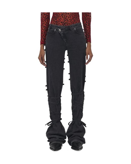 McQueen Black Low-Rise Tied Jeans