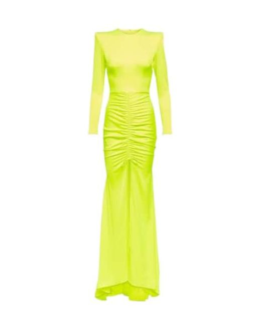 Alex Perry Yellow Ruched Satin Gown
