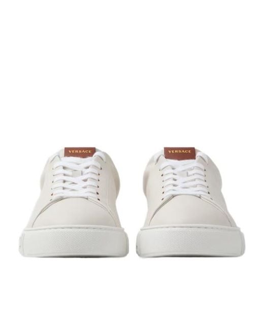 Versace White Greca Lace-Up Sneakers for men