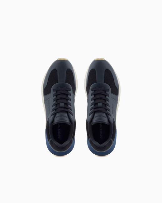 Emporio Armani Blue Logo Embossed Low-Top Sneakers for men