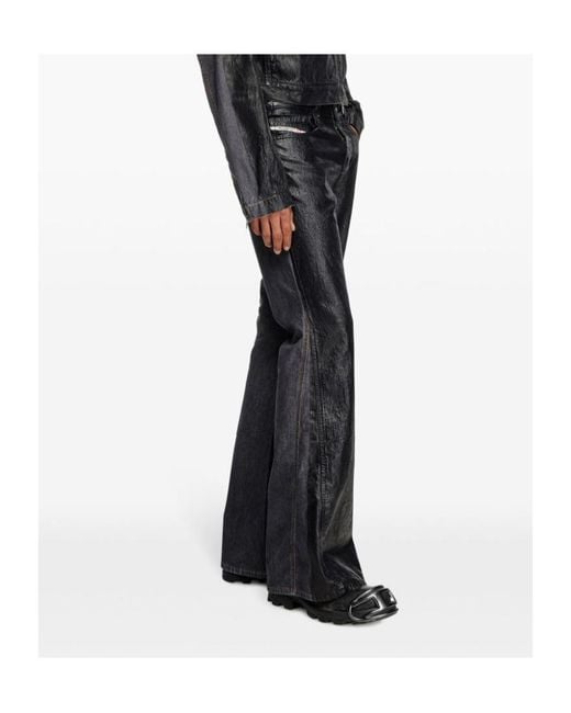 DIESEL Black Damiano David Coated Flared Jeans for men