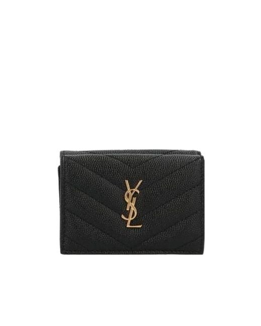 Saint Laurent Black Cassandre Logo Plaque Quilted Wallet