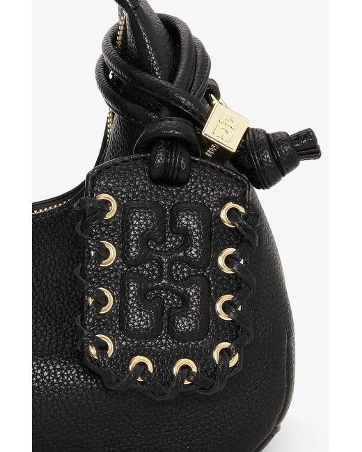 Ganni Black Butterfly Logo Mini Hobo Bag