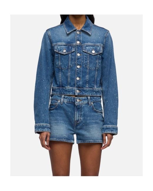 7 For All Mankind Blue Embellished Shrunken Jacket