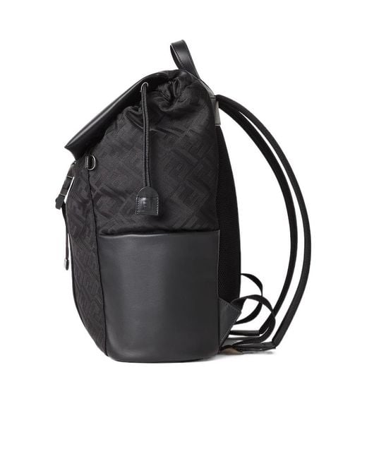 Fendi Black Flux Ff Motif Drawstring Backpack for men