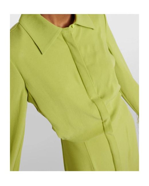 Roland Mouret Green Feather-Trimmed Crepe-Satin Shirt Dress