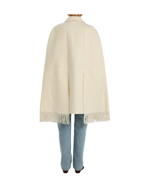 Totême  White Fringed Wool-Blend Cape Coat