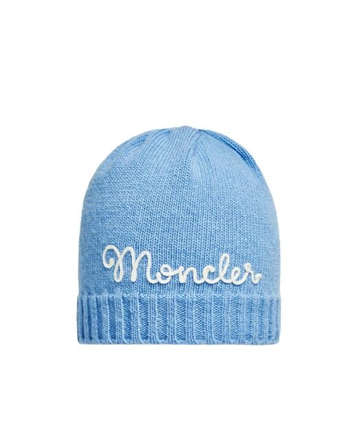 Moncler Blue Embroidered Logo Wool Cashmere Beanie