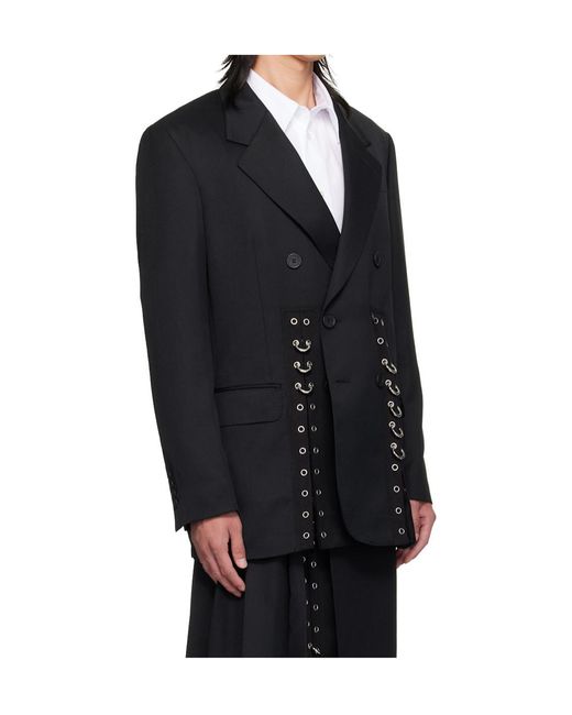Simone Rocha Black Double Breasted Grommet Ring Hem Slice Suit Jacket for men