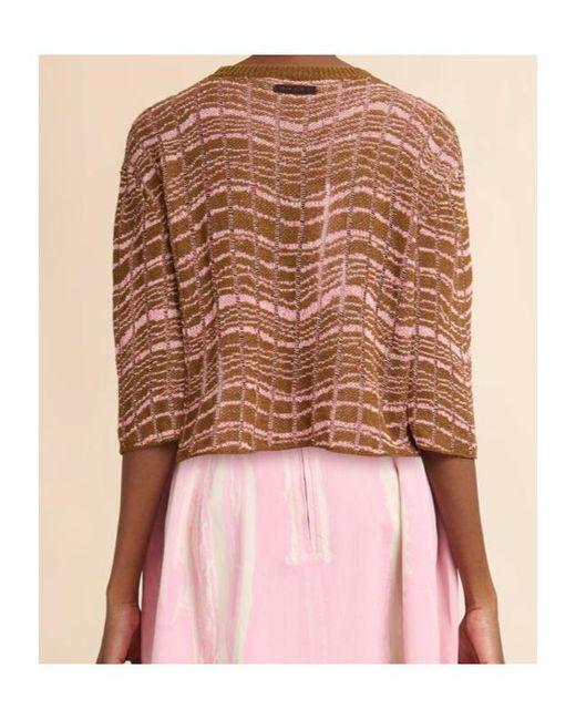 Marni Brown Ribbed Linen Jumper With Wavy Pattern