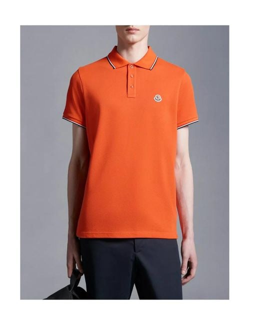 Moncler Orange Logo Patch Polo Shirt for men