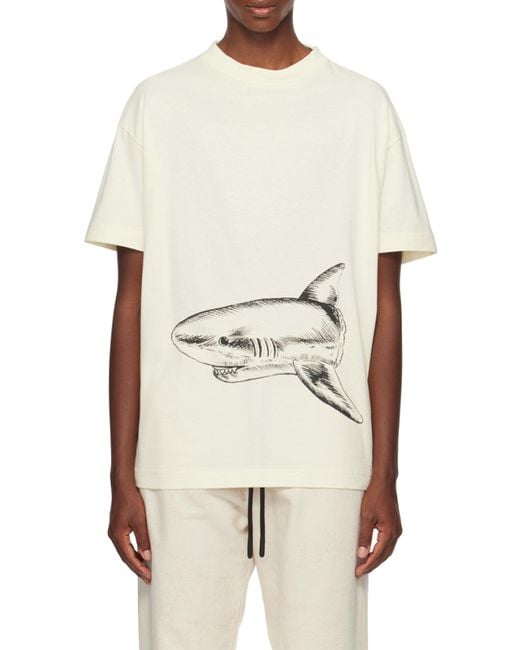 Palm Angels White Broken Shark Classic T-Shirt for men