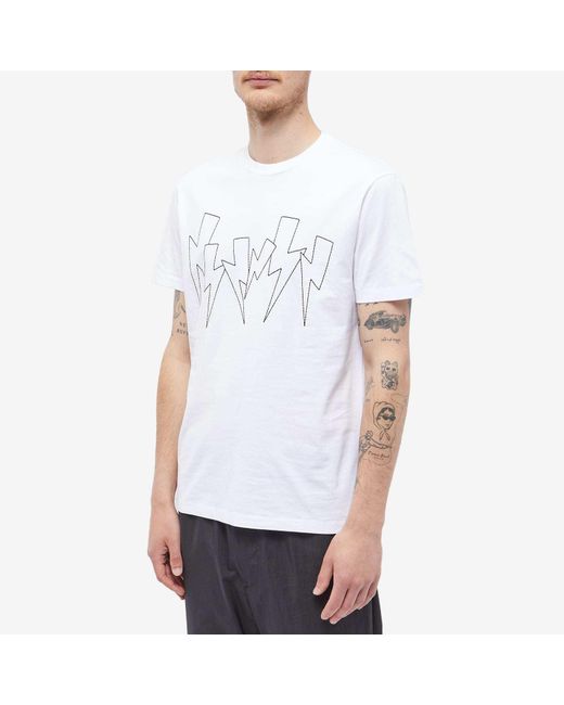 Neil Barrett White Thunderbolt-Print Crew-Neck T-Shirt for men