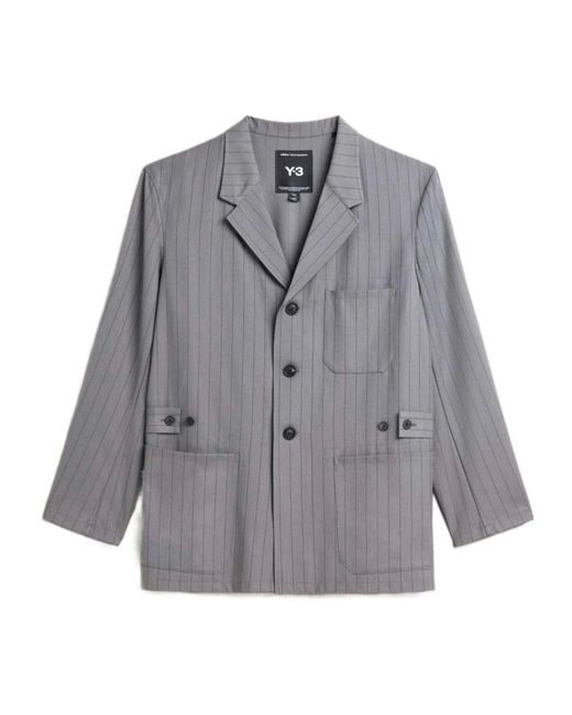 Y-3 Gray Pinstripe Wool Blend Work Jacket for men
