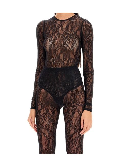 Wardrobe NYC Black Long-Sleeve Lace Bodysuit