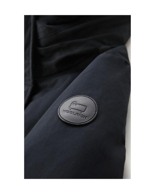 Woolrich Blue Logo-Patch Zip-Up Padded Coat