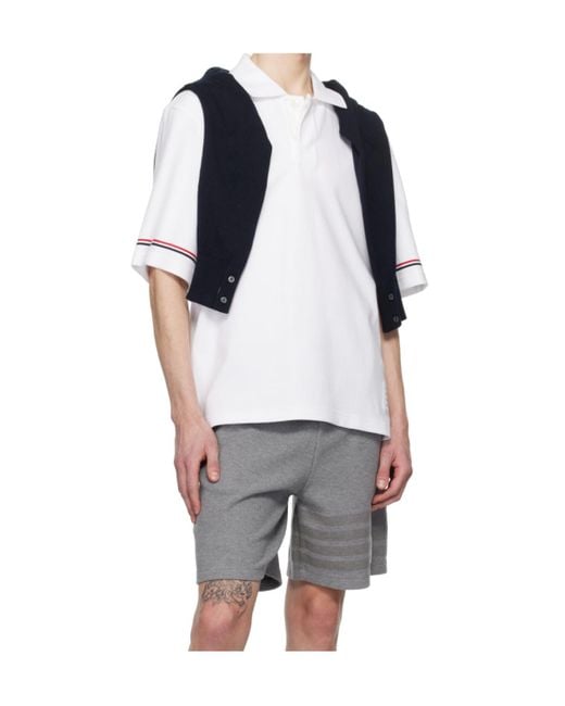 Thom Browne White Rwb-Striped Short Sleeved Polo Shirt for men