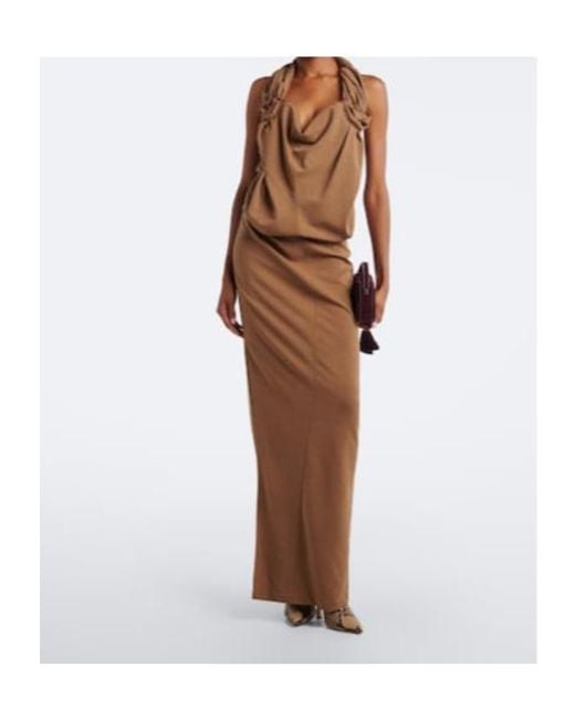 Magda Butrym Brown Floral-Appliqué Wool-Blend Gown