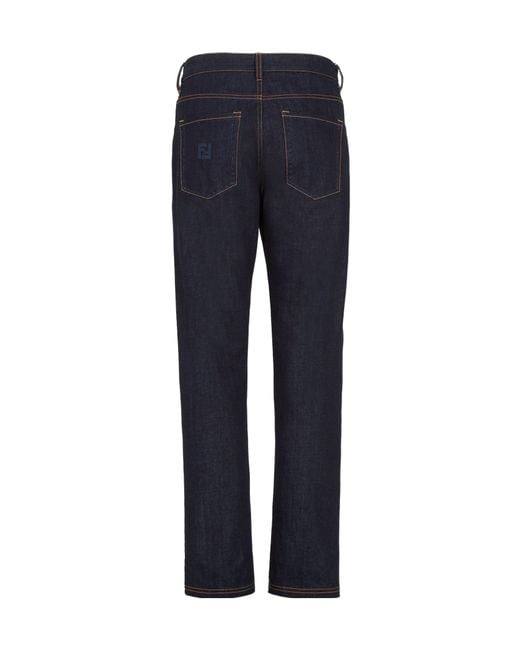 Fendi Blue Straight-Leg Long Jeans for men