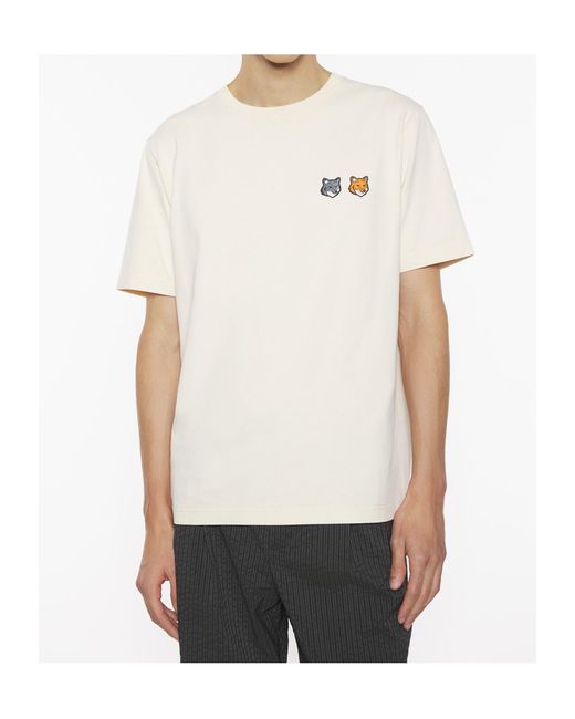 Maison Kitsuné White Maison Kitsuné Fox Embroidered Crewneck T-Shirt for men