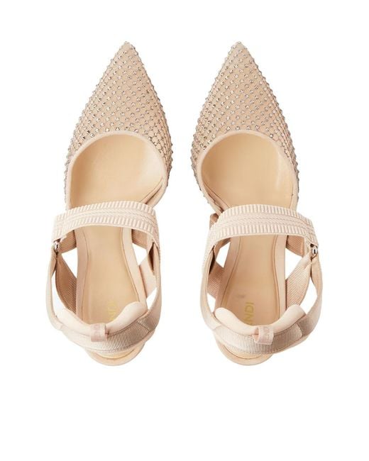 Fendi Natural Nude Mesh And Suede High-Heeled Slingbacks