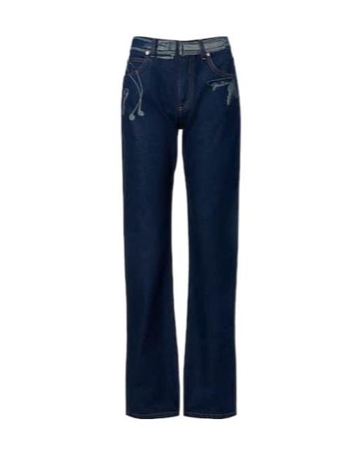 Jean Paul Gaultier Blue Printed Mid-Rise Wide-Leg Jeans