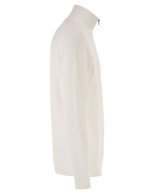 Boss White Boss Textured Half Zip Knitted Sweater for men