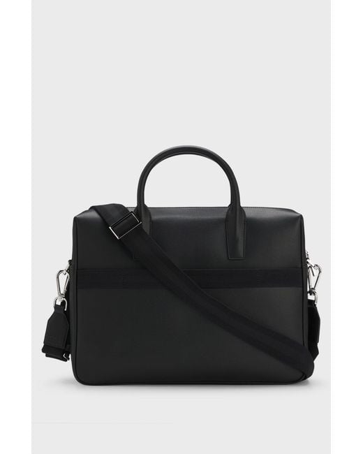 Boss Black Leather Zip Laptop Bag for men