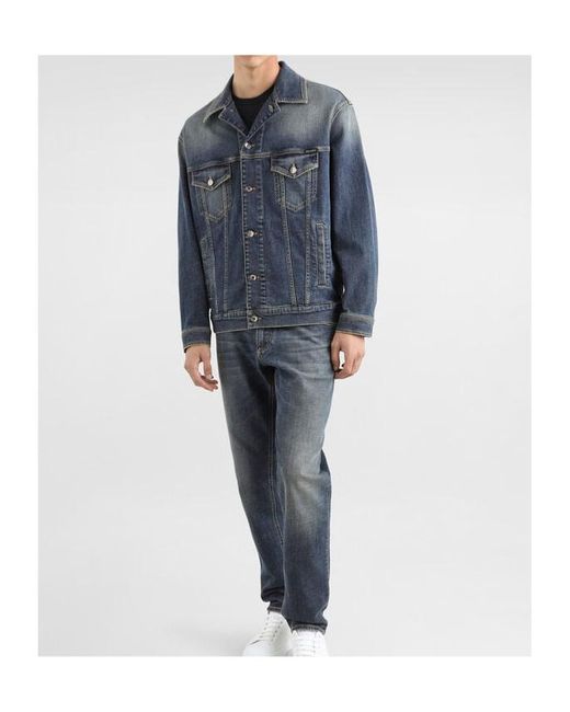Dolce & Gabbana Blue Collared Button-Up Denim Jacket for men