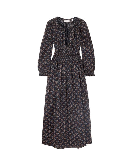 Doen Black Delfina Shirred Floral-Print Organic Cotton-Voile Midi Dress